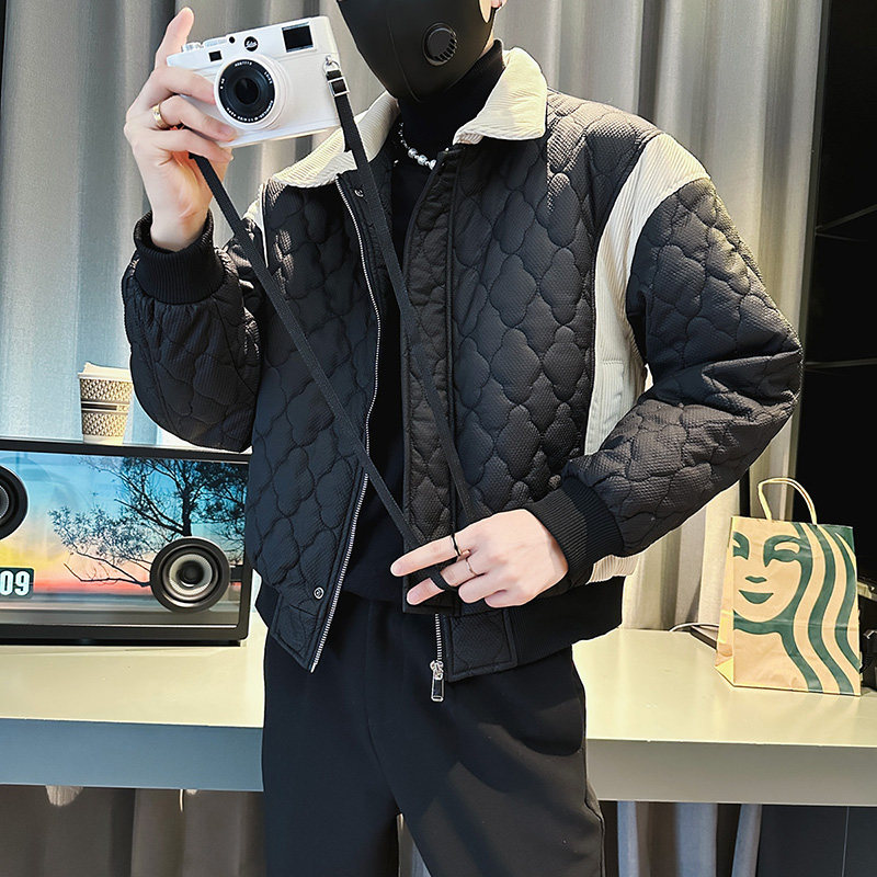CF72-P135控175社会小伙翻领ins衣外套修身服男黑1,男装棉衣,电商A343