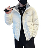 CF77-P138控178社会小伙ins棉衣外套修身格子拼接棉服男黑4，男装棉衣，电商A343