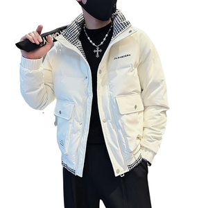 CF77-P138 控178 社会小伙ins棉衣外套修身格子拼接棉服男 黑4图片