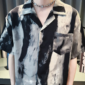 CS271-P58 控78 夏季中袖衬衫社会小伙潮流男衬衣 黑2图片