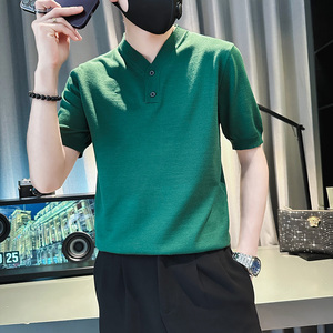 PL90-P58 控78 男潮青少年店主风小伙修身针织短袖polo衫 白3图片