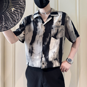 CS271-P58 控78 夏季中袖衬衫社会小伙潮流男衬衣 黑4图片