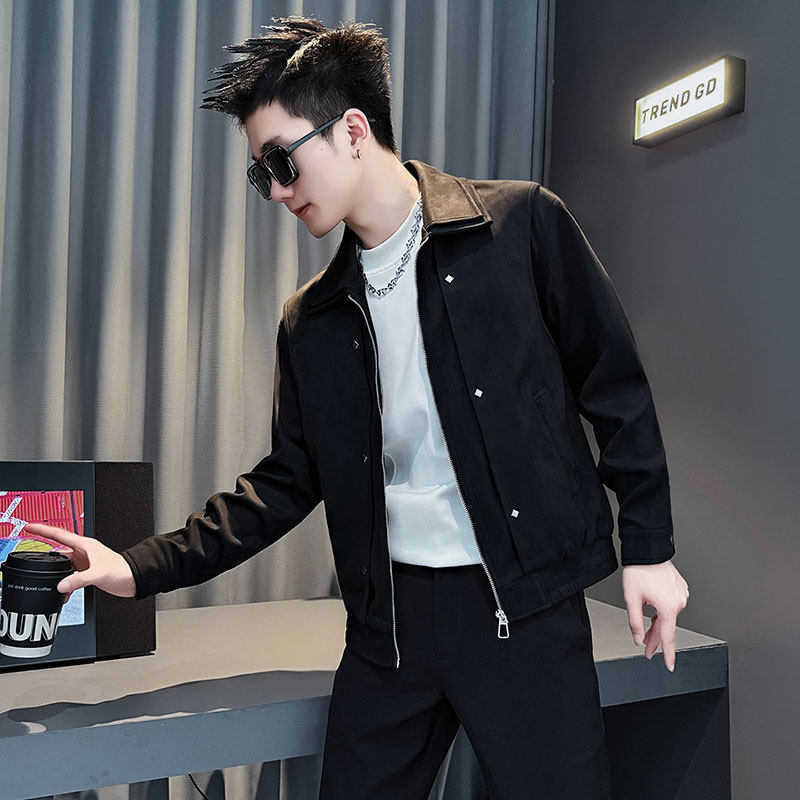 JK242-P128控168秋冬新款小伙店主风麂皮绒加厚夹克男外套橘色,男装夹克,电商A343