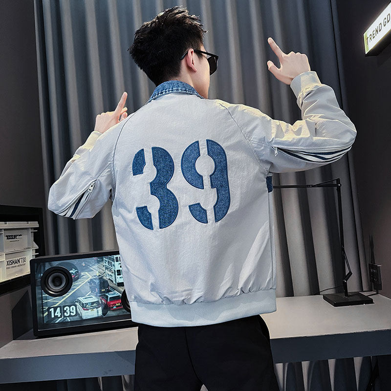 JK218-P98控138秋冬新款社会小伙店主风夹克男外套灰,男装夹克,电商A343