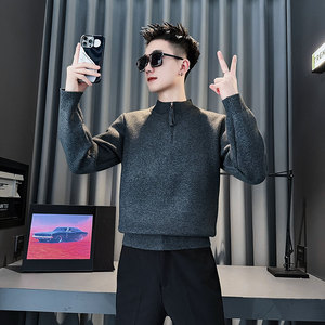 MY211-P88 控118 社会小伙假两件毛衣打底男针织衫线衣 浅灰图片