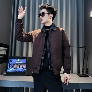 CF142-P148 控198 社会小伙店主风假两件棉衣外套潮流棉服男 咖图片