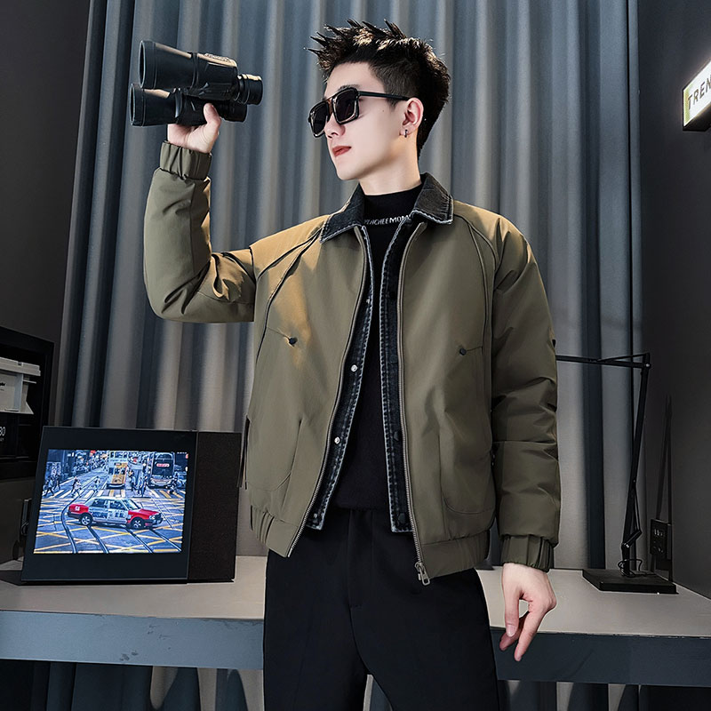 CF158-P138控178社会小伙点假两件棉衣外套潮流棉服男棉袄绿,男装棉衣,电商A343