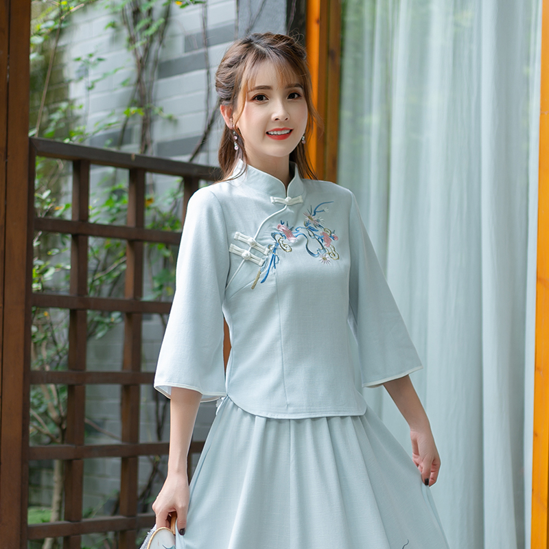 Waist Show thin Retro Cotton and hemp shirt fresh Improvement cheongsam jacket Embroidery Flower shirt Large jacketin the Women's clothing/Boutique , Shirt  category - from Buy2taobao.com to provide professional Taobao agent buy service