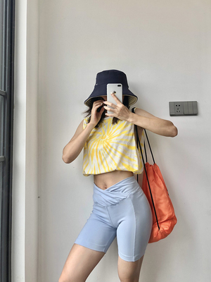 超美的配色健身扎染罩衫运袖上衣