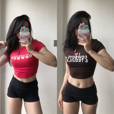 Morningoolala 加拿大Stormi Tee 牛仔辣妹露脐弹力短袖上衣女