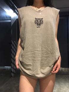 Morningoolala 心有猛虎 中性男女同款刺绣水洗全棉宽松坎肩背心