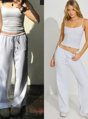 Morningoolala SoftTerry Wide Leg 美式低腰运动休闲灰色长裤 女