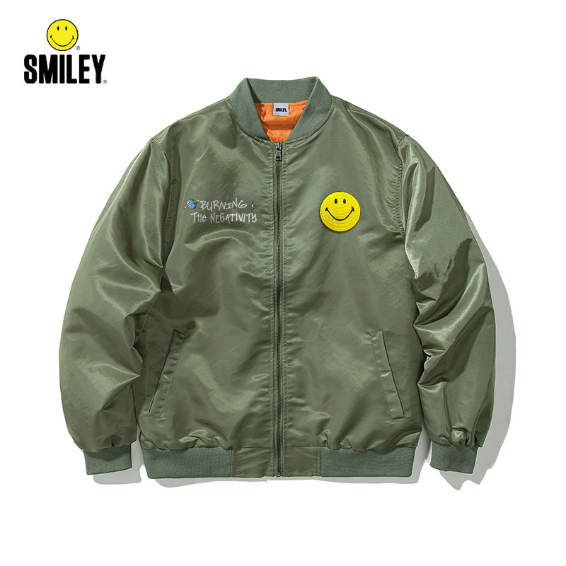 【呼呼严选专享】Smiley笑脸春秋潮流飞行员夹克美式宽松刺绣外套