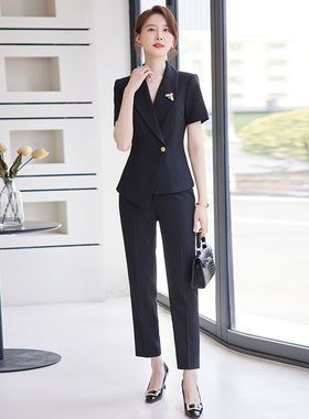 黑色正装西服套装女短袖2026新款职业装小个子西装外套珠宝店工装