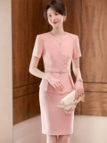 Розовый летний комплект, пиджак классического кроя для отеля, ювелирное украшение для работы, для салонов красоты