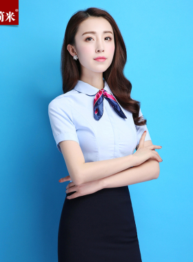 2026年夏季短袖衬衫女蓝色衬衣大码职业装韩版气质通勤上衣工作服