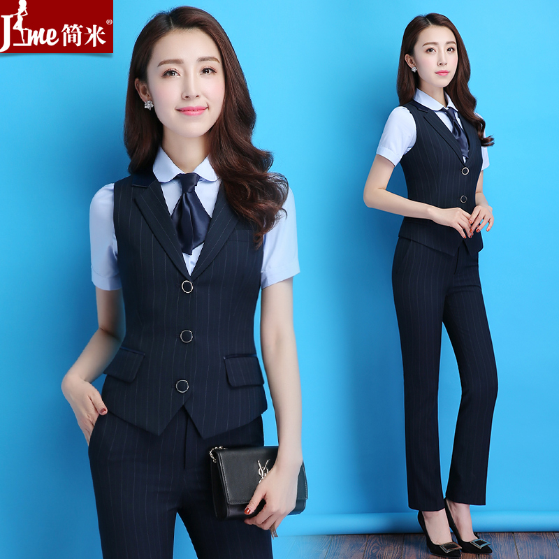 夏季职业套装女短袖衬衫气质女神范正装ol空姐制服马甲面试工作服