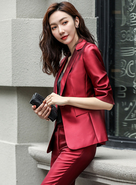 2026职业套装女时尚气质女神范正装ol红色商务西装酒店前台工作服