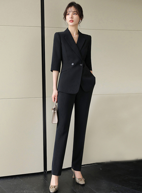 黑色职业装女装总裁西装套装英伦气质西服套装面试春秋正装工作服