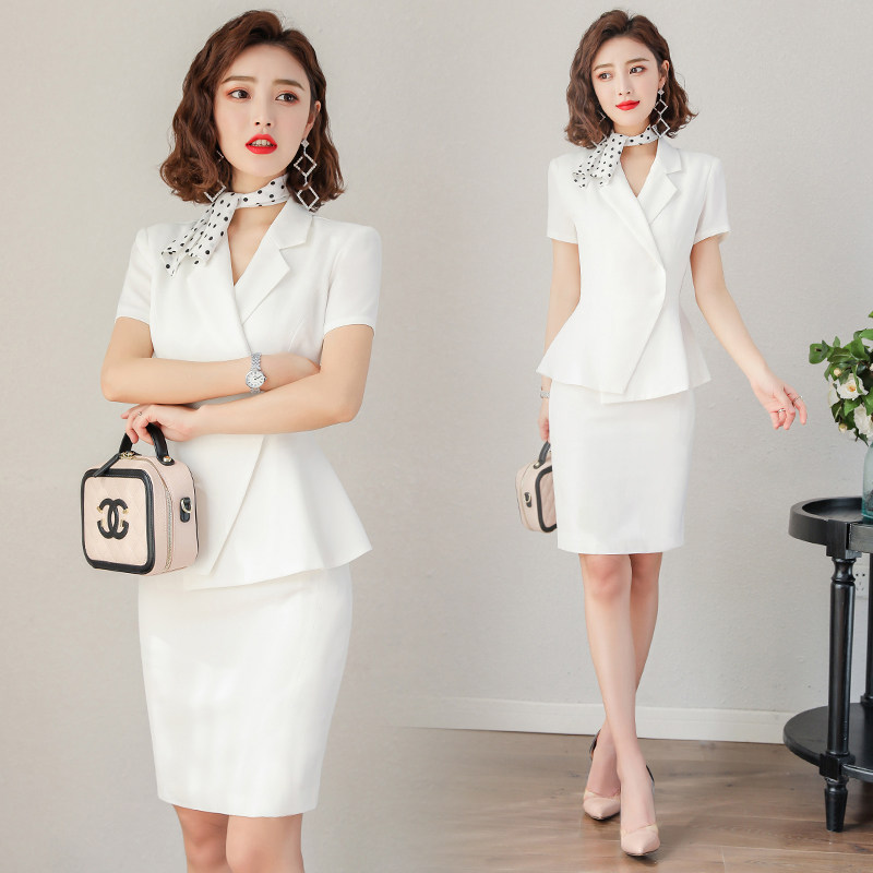 职业装套装女夏季西服套裙名媛女神范气质时尚西装短袖工作服正装