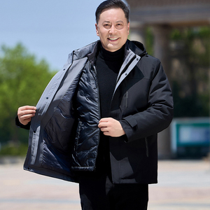 中老年爸爸装可拆卸内胆外套冬季新款加绒加厚鹅绒羽绒服3037P258,米白色羽绒服怎么搭配小白鞋图片