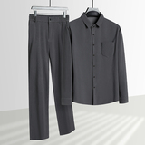 中老年春秋灯芯绒长袖衬衫套装男无缝衬衫松紧长裤两件套5608P98，男装休闲套装，星座1010A-1