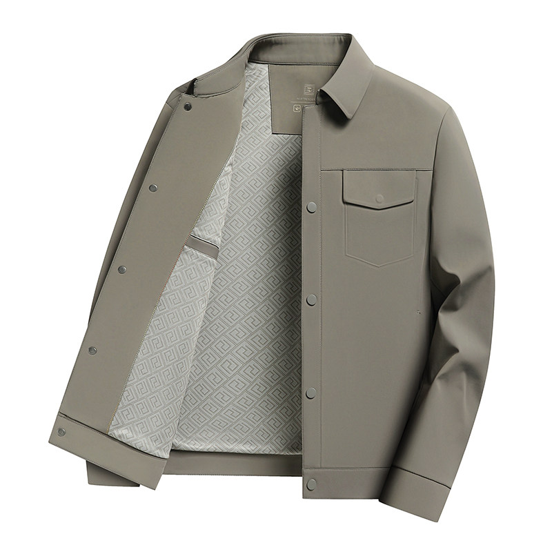 翻领夹克男牛奶丝面料行政商务春秋装外套男按扣扭扣工装8831P80，男装夹克，星座1010A-1