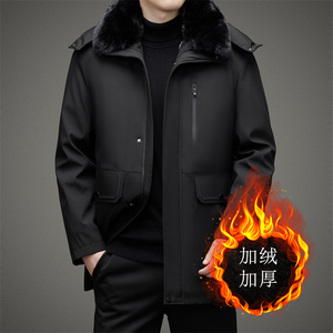 爸爸冬装外套棉衣男可脱卸内胆棉服中老年加绒加厚棉袄M125P135图片