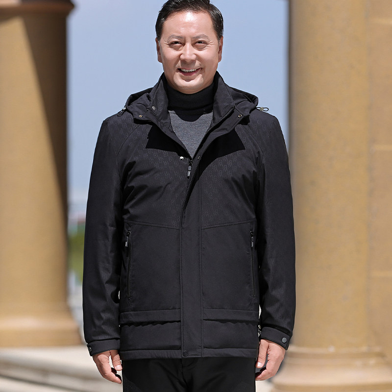中老年男装时尚羽绒服男爸爸冬装印花中长款加厚保暖外套2266P210,男装羽绒服,星座1010A-1