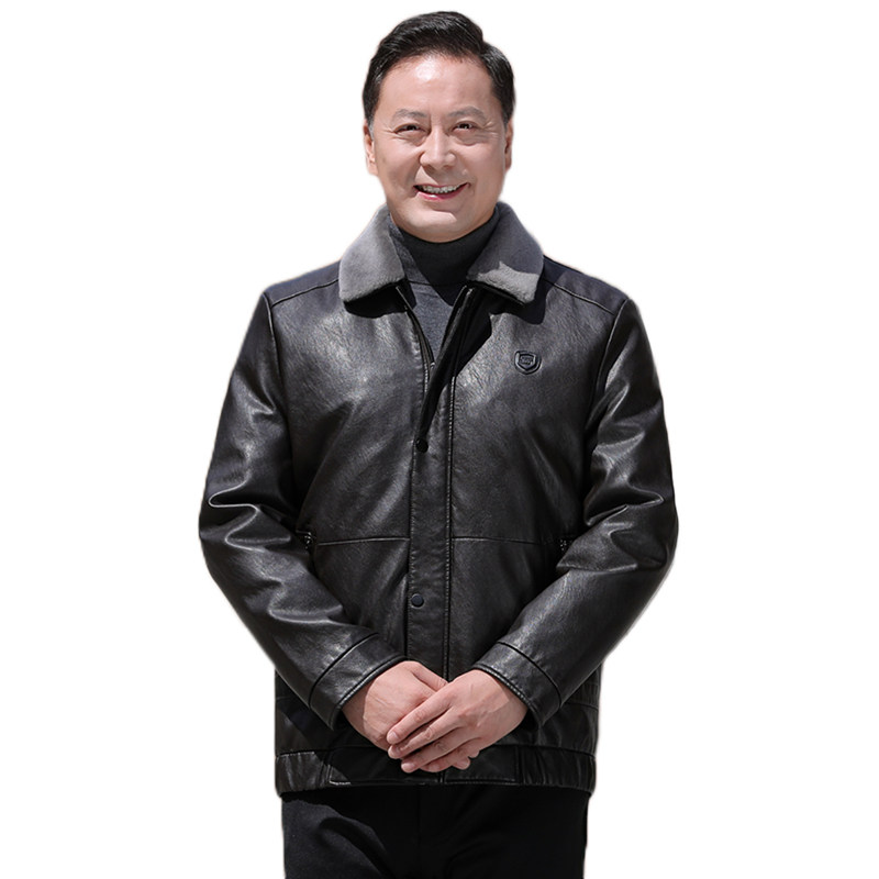 中老年商务休闲羽绒绒服男可脱卸内胆PU皮夹克羽绒真毛领2217P225,男装羽绒服,星座1010A-1