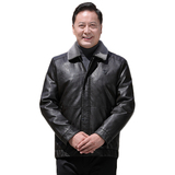 中老年商务休闲羽绒绒服男可脱卸内胆PU皮夹克羽绒真毛领2217P225，男装羽绒服，星座1010A-1