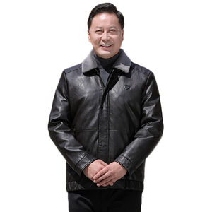 中老年商务休闲羽绒绒服男可脱卸内胆PU皮夹克羽绒真毛领2217P225图片