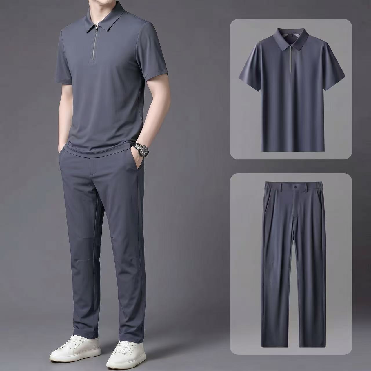 全无缝商务休闲套装男品质男装夏季速干冰丝防晒两件套5966P135,男装休闲套装,星座1010A-1