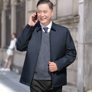 【鹅绒】可拆卸内胆羽绒服干部翻领中年冬装夹克外套男23296P160图片