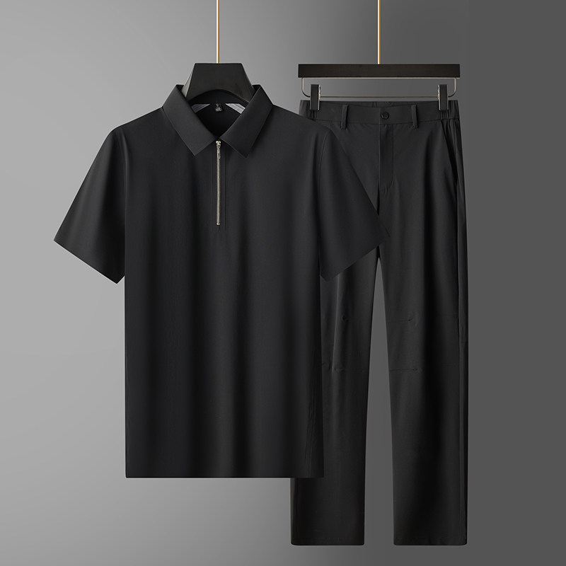 全无缝商务休闲套装男品质男装夏季冰丝两件套5966P135，男装休闲套装，星座1010A-1