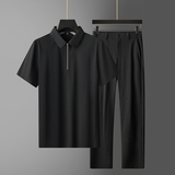 全无缝商务休闲套装男品质男装夏季冰丝两件套5966P135，男装休闲套装，星座1010A-1