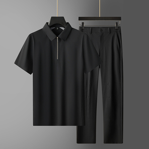 全无缝商务休闲套装男品质男装夏季冰丝两件套5966P135，男装休闲套装，星座1010A-1