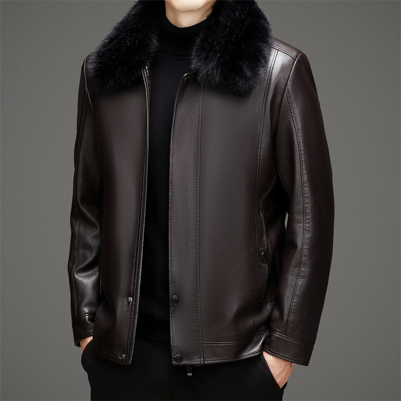中老年人男士加绒加厚皮棉衣爸爸冬装带毛领皮棉服外套M2090P110,男装皮衣,星座1010A-1