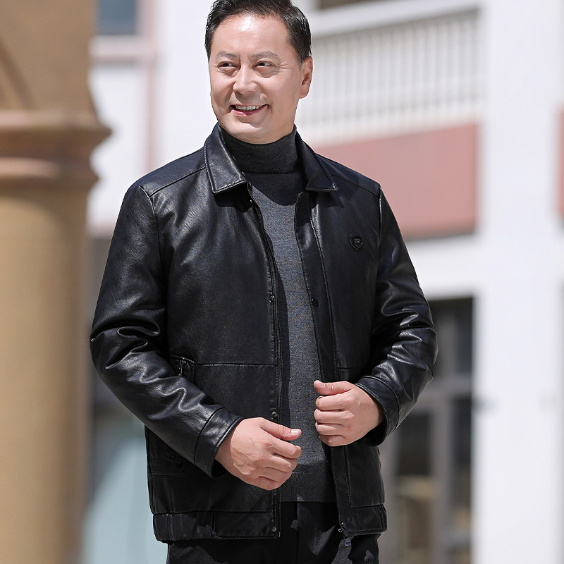中老年商务休闲羽绒绒服男可脱卸内胆PU皮夹克羽绒真毛领2217P225,男装羽绒服,星座1010A-1