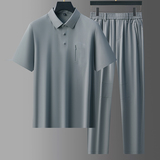 中青年牛奶丝无痕压胶工艺休闲运动套装男POLO衫上衣长裤5956P115，男装休闲套装，星座1010A-1