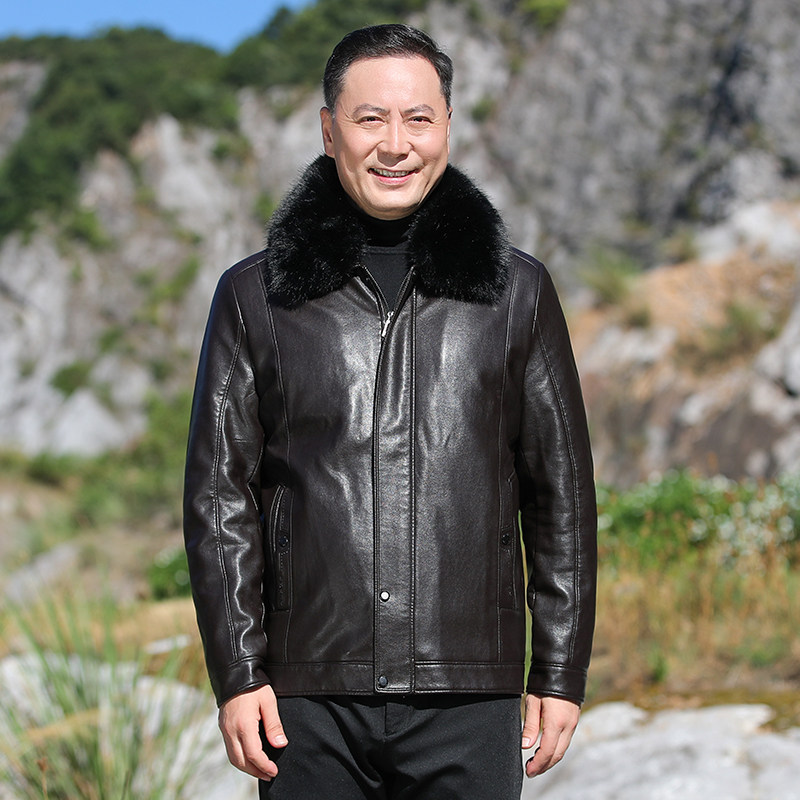 中老年皮夹克棉衣男加绒加厚爸爸装外套皮棉袄毛领棉服M2090P110,男装皮衣,星座1010A-1
