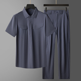 商鸟同款速干冰丝长裤套装男品质商务衬衫两件套男5968P138，男装休闲套装，星座1010A-1