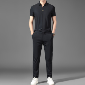 新款休闲运动套装男夏季薄款中年弹力冰丝宽松男士两件套5808P85,男装中老年男装,星座1010A-1