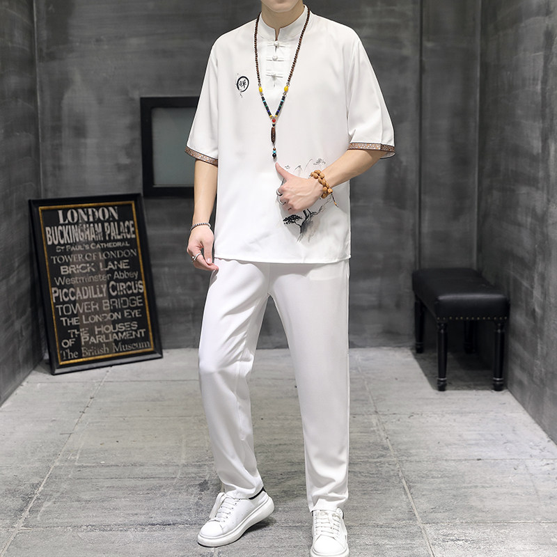 T104P48风短袖套装男夏季风潮男装足浴采耳技师工作服套装,男装T恤,星座1010A-1