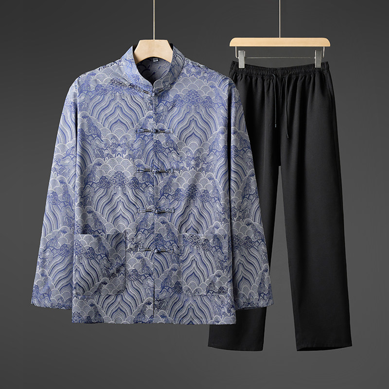 长袖风套装男爸爸装唐装两件套P52单上衣批37，男装休闲套装，星座1010A-1