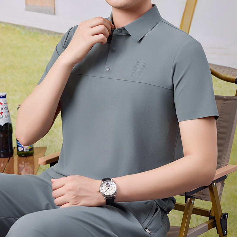 爸爸夏季防晒套装运动男装中老年休闲短袖POLO衫冰丝T恤5959P110,男装休闲套装,星座1010A-1