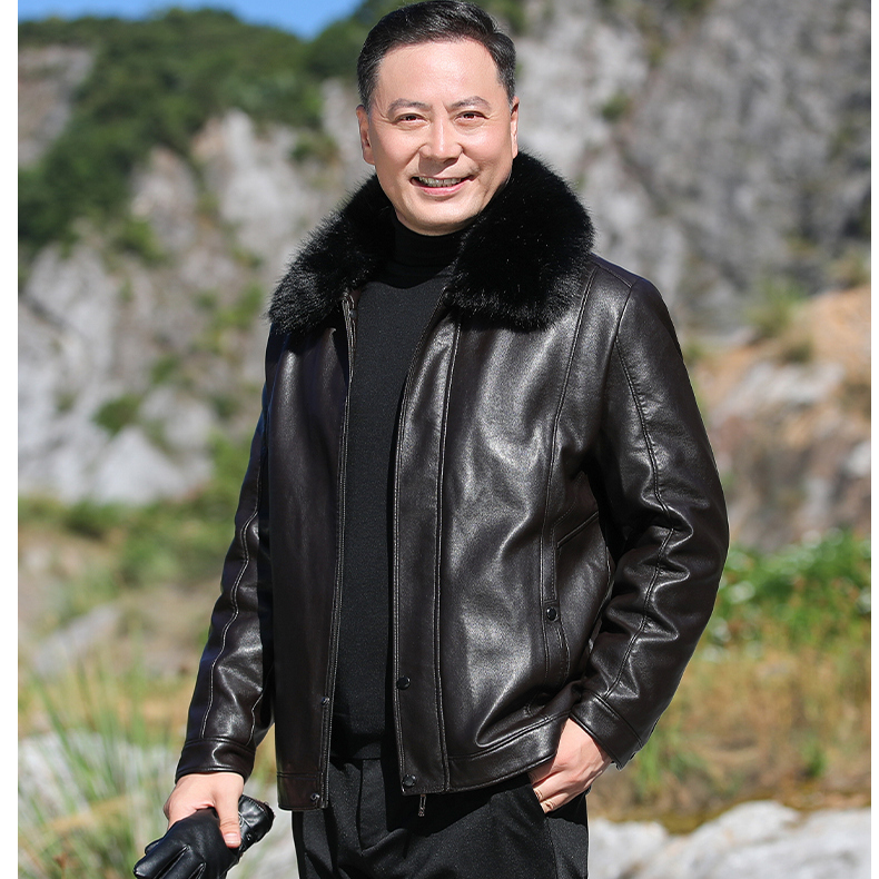 中老年PU皮夹克棉衣男加绒加厚爸爸外套皮棉袄毛领棉服M2090P110，男装皮衣，星座1010A-1