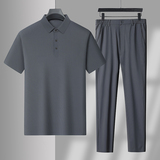 夏季POLO衫运动套装弹力冰丝翻领短袖两件套休闲套装男5605P85，男装休闲套装，星座1010A-1
