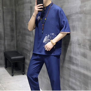 风短袖套装男夏季风潮男装足浴采耳技师工作服套装T104P48图片