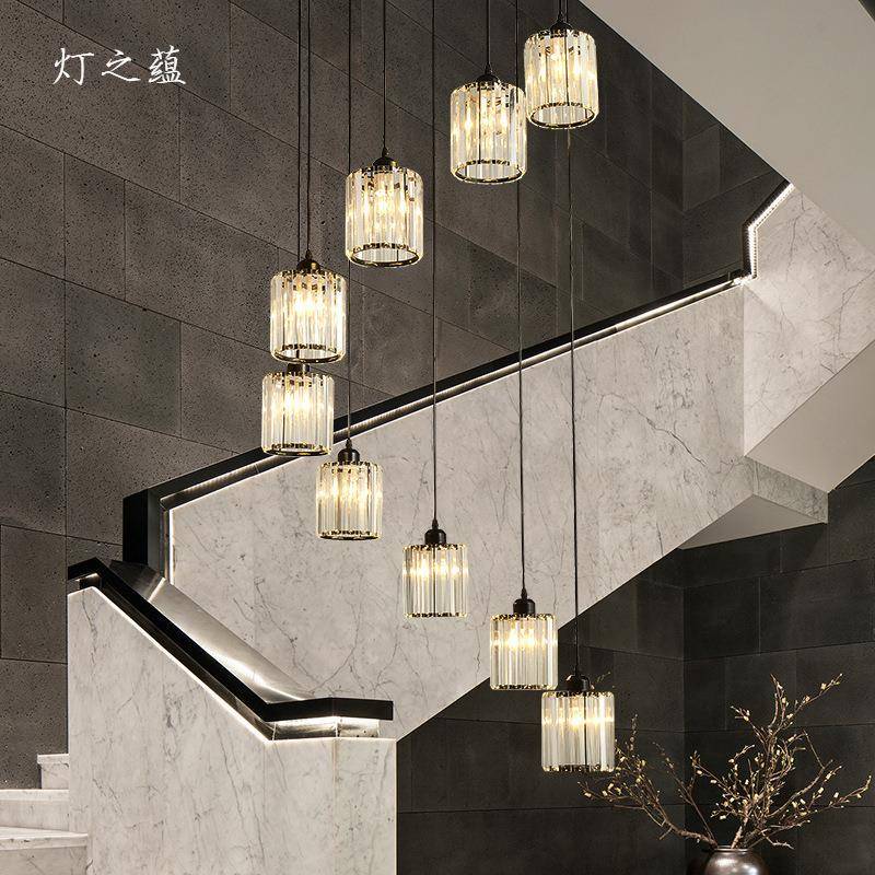 新中式旋转楼梯吊灯现代简约轻奢个性餐厅饭厅卧室书房水晶长吊灯
